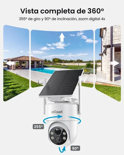 Vista 6 de ieGeek 2K Security Cameras Wireless Outdoor, 360°PTZ Solar Outdoor Camera