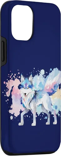 Vista 3 de Funda gráfica de lobo para iPhone 14 con diseño de lobos de anime japonés