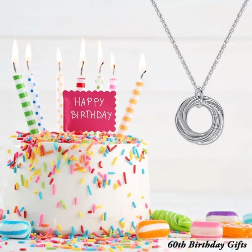 Vista 3 de Regalos de cumpleaños para mujer, collar de círculos de cadena de plata de ley para 30, 40, 50, 60, 70, 80, 90, cumpleaños, para mujer de 30, 40