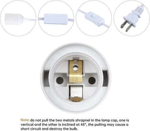 Vista 2 de Simple Deluxe Cable de extensión de linterna colgante, enchufe E26 con botón de encendido/apagado, 12 pies, color blanco, 1 paquete