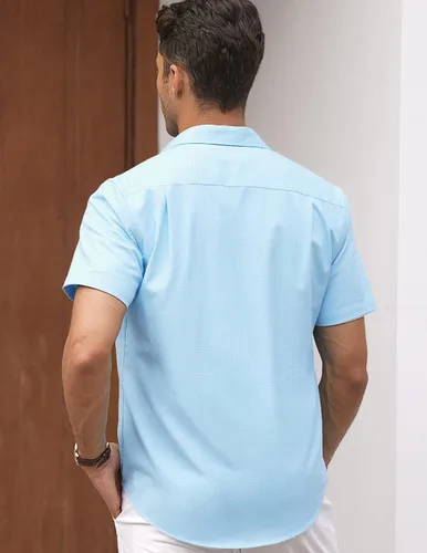 Vista 3 de COOFANDY Camisas casuales de lino de manga corta con botones para hombre