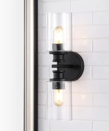 Vista 4 de JONATHAN Y JYL7577A Jules Edison - Cilindro de 16.5 pulgadas, 2 luces de hierro/vidrio sembrado, estilo casa de campo, contemporáneo, LED, rústico