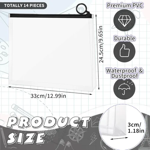 Vista 2 de Yexiya 14 sobres de plástico transparente con cremallera para el regreso a clases, carpeta de documentos con cremallera A4, carpeta de archivos