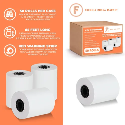 Vista 3 de Papel para tarjetas de crédito térmicas de 2 1/4 "X 85" para usar con algunos modelos Verifone, Omni, Hypercom y First Data, sin BPA Paquete de 50