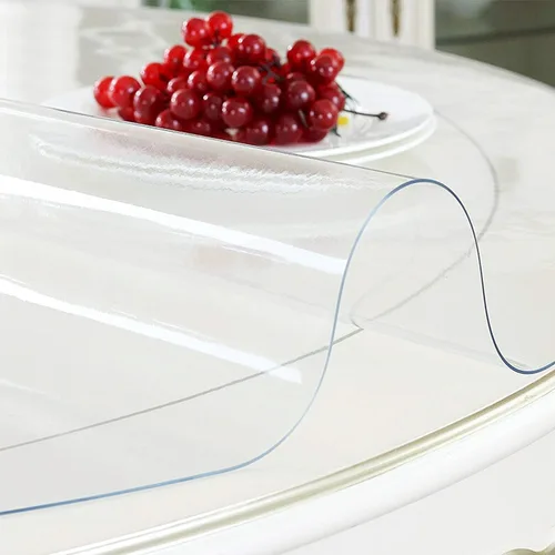 Vista 2 de Protector redondo de plástico transparente de 36 pulgadas de diámetro para mesa de comedor, cubierta de mantel de PVC, mantel de vinilo