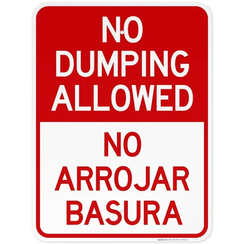 Vista 13 de No se permite el dumping No Arrojar Basura Bilingüe Sign, 10 x 7 pulgadas, aluminio 040 libre de óxido, fabricado en Estados Unidos por Sigo Signs