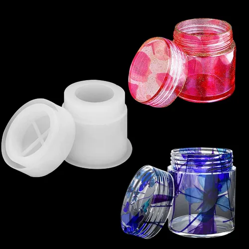Vista 4 de Moldes de resina de 4 estilos para manualidades, tarro de almacenamiento de botellas con tapa, kit de moldes de epoxi de cristal, herramienta