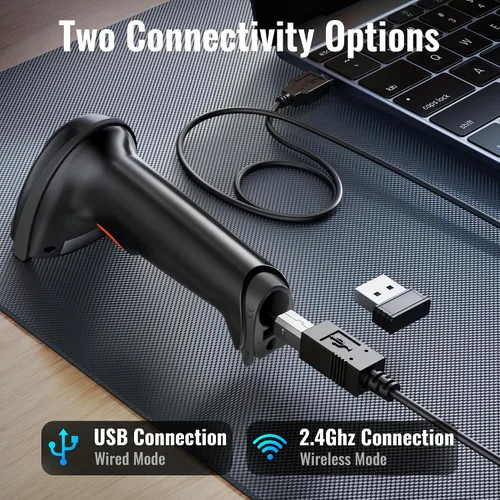 Vista 8 de Tera Escáner de Códigos de Barras Inalámbrico Versátil 2-en-1 (2.4Ghz Inalámbrico + USB 2.0 Con Cable) con Indicador de Nivel de Batería, Distancia