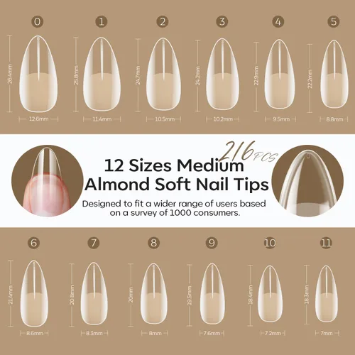 Vista 7 de Modelones - Uñas postizas de gel suave de cobertura completa con forma de almendra mediana