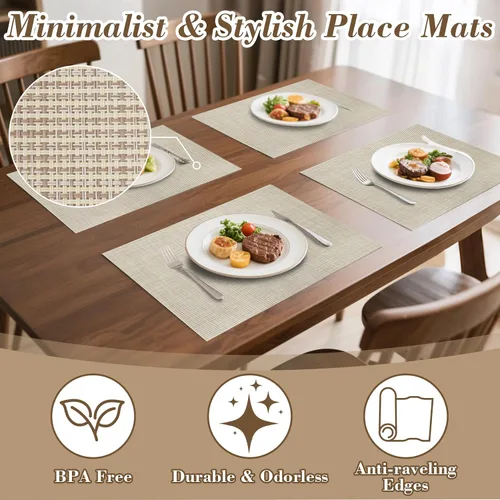 Vista 4 de RAINFLOW - Juego de 4 manteles individuales de PVC, resistentes al calor, para mesa de comedor, lavables, de vinilo, antideslizantes, para cocina