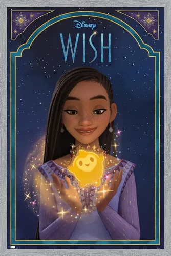 Vista 15 de Trends International Disney Wish - Póster de pared de Asha & Star, 22.4 pulgadas de largo x 14.7 pulgadas, versión enmarcada en madera de granero