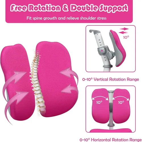 Vista 6 de Costzon Silla para niños, silla de estudiante de altura ajustable con ruedas de freno para sentarse, soporte lumbar, profundidad del asiento