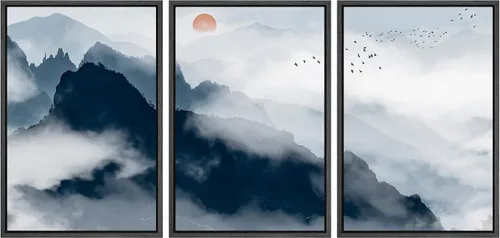 Vista 114 de NWT Lienzo enmarcado para pared, juego de arte en acuarela pastel, bosque de montaña oscura, naturaleza silvestre, ilustraciones de arte moderno