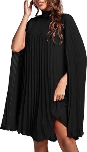 Vista 4 de Rooscier Vestido midi de fiesta plisado con cuello alto falso y espalda abierta para mujer