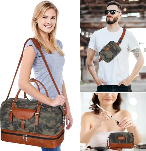 Vista 2 de IBFUN Bolsas de viaje de fin de semana para mujer, bolsa grande de fin de semana con compartimento impermeable para zapatos, bolsa de aseo
