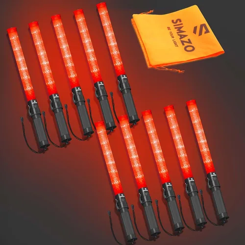 Vista 15 de Paquete de 2 varitas de tráfico, varita roja de control de tráfico de 21 pulgadas con 3 modos de parpadeo, bastón de seguridad de tráfico LED