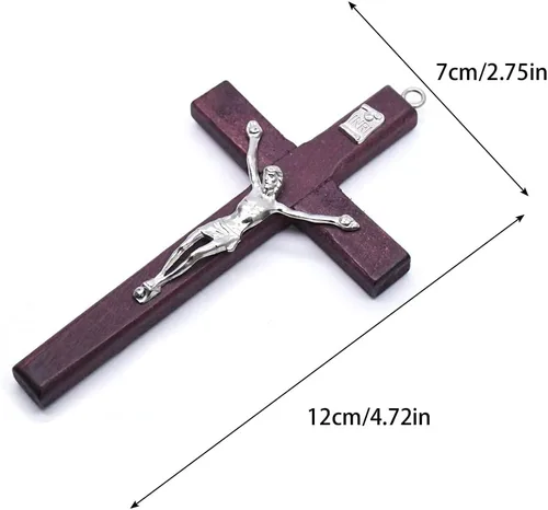 Vista 2 de Regalo católico para hombre y mujer, hecho a mano en Tierra Santa, Crucifijo de madera natural, Crucifijo de oración y celebración de cruz, colgante