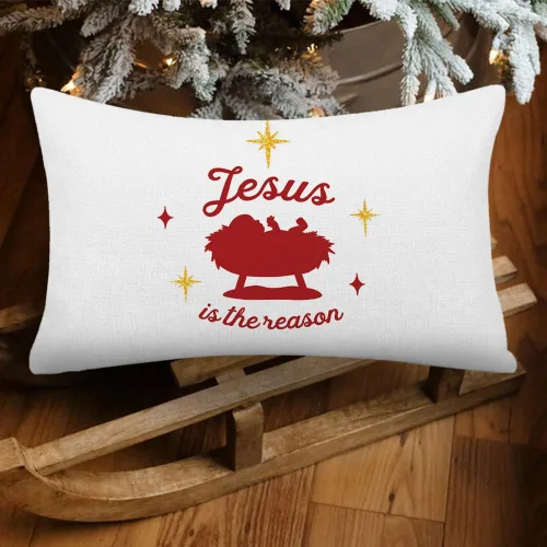 Vista 4 de Fundas de Almohada de Navidad de 12x20 Pulgadas, Juego de 4, Fundas de Almohada Religiosas de Natividad, Fundas de Almohada Decorativas Rojas