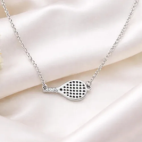 Vista 6 de Collar de pádel para mujer, collar con colgante de raqueta de acero inoxidable, regalo de joyería deportiva para jugadores de pádel, compañeros