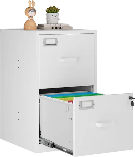 Vista 15 de Archivador móvil con cerradura, 2 cajones, pequeño gabinete rodante para oficina en casa, legal/carta/A4 (negro)