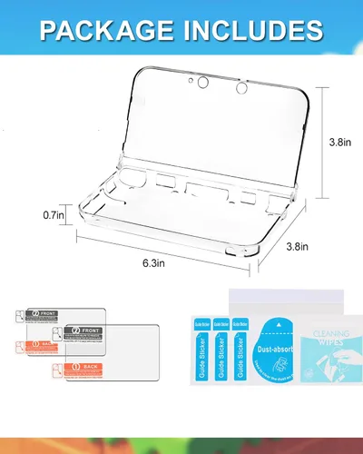 Vista 7 de Funda protectora transparente para 3DS XL – Carcasa rígida de policarbonato transparente con doble protector de pantalla – No compatible