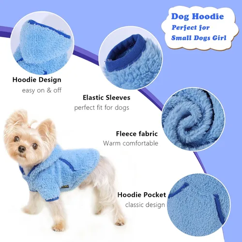 Vista 4 de Suéter para perro, ropa de invierno para perros pequeños, niño, niña, sudaderas con capucha para mascotas, abrigos para clima frío para cachorros