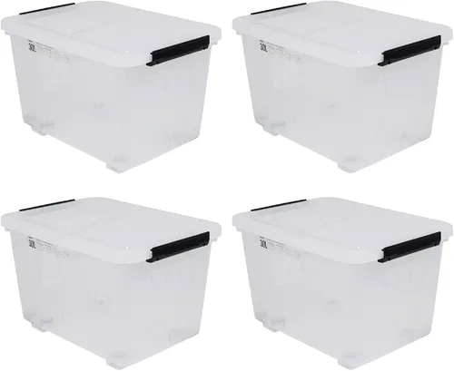 Vista 11 de Caja de almacenamiento transparente de plástico de 10 L, caja de plástico con tapa, paquete de 6 Clear Design, Locking Latch Lid, Convenient Top