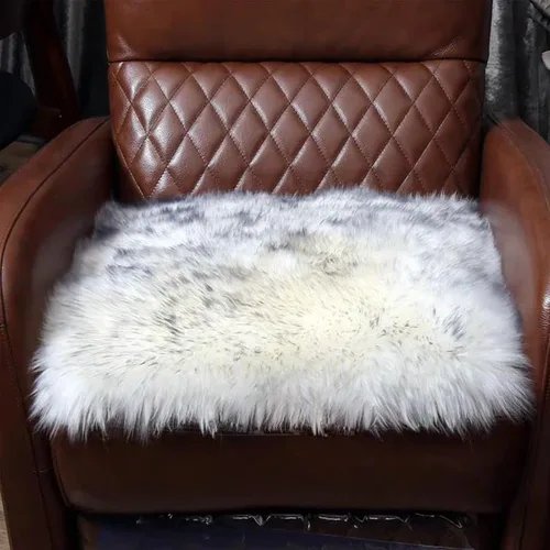 Vista 3 de OKAYDA Cojín cuadrado de 18 x 18 pulgadas para silla de piel de oveja australiana, felpa gruesa, antideslizante, lana suave, para comedor, hogar