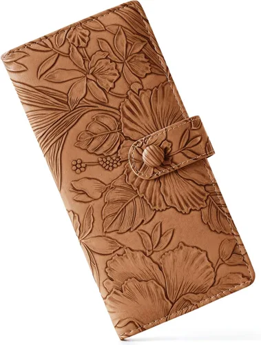 Vista 14 de Unilily Cartera delgada para mujer, con bloqueo RFID, de piel vegana, plegable, tarjetero con 2 ventanas de identificación y bolsillo con Lila