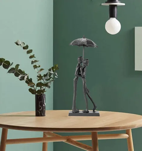 Vista 5 de Escultura de hierro hecha a mano, adorno de metal, figura de pareja, arte romántico, estatua de hierro, detalles modernos abstractos, figuritas
