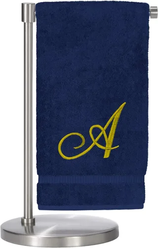 Vista 152 de Script R - Toalla de baño con monograma, regalo personalizado, 27 x 54 pulgadas, juego de 1 toalla bordada con texto dorado, 100% algodón turco Navy