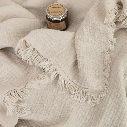 Vista 9 de FOSSA Manta de Muselina con Flecos - Gasa de Algodón 100% de 4 Capas Súper Suave y Transpirable - Manta Decorativa Ligera y Refrescante para Cama