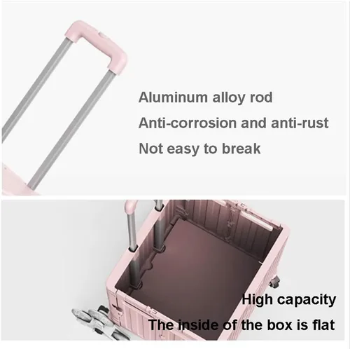 Vista 7 de Carro plegable con ruedas ASN 8 ruedas plegable carrito utilitario plegable portátil carrito de compras, caja plegable para subir escaleras Beige