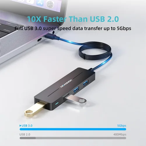 Vista 3 de Concentrador USB, 3.0 de 4 puertos ultradelgados de datos USB con cable extendido de 4 pies compatible con MacBook, Mac Pro, Mac mini, iMac, Surface