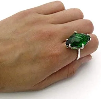Vista 3 de R6495 Anillo moderno de plata de ley con forma de marquesa de helenita verde de lujo