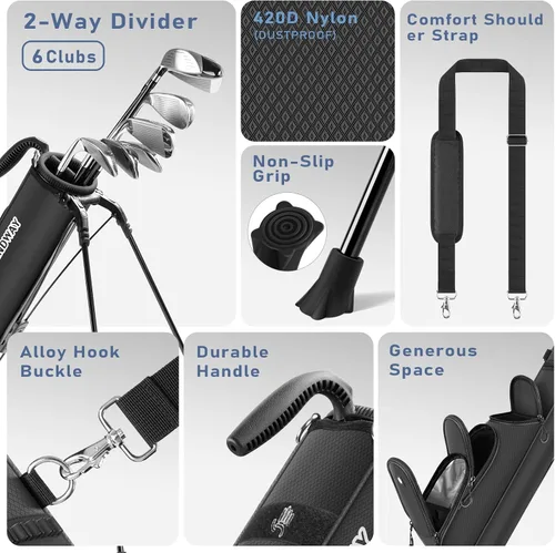 Vista 4 de Findway Bolsa de Soporte de Golf, [Espacio Generoso Mejorado] Bolsa de Golf Pequeña para Campo de Práctica, Par 3 y Campos Ejecutivos, Bolsa Ligera