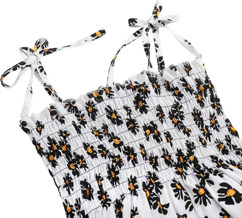 Vista 3 de Vestidos florales para bebés y niñas, sin mangas, con tirantes elásticos, para fiesta de flores, vestido de una pieza, falda de verano