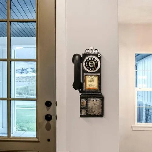 Vista 6 de Modelo de teléfono vintage – 3.74 pulgadas de largo x 2.95 pulgadas de ancho x 11.4 pulgadas de alto, accesorios de teléfono fijo antiguo negro
