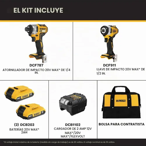 Vista 2 de DEWALT 20V MAX Cordless Impact Driver and Impact Wrench Combo (DCK242D2)