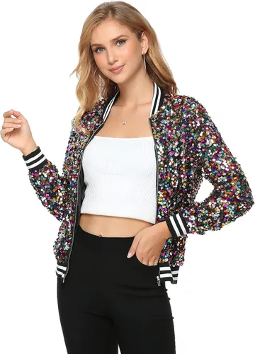 Vista 2 de Chaqueta bomber de manga larga con cremallera frontal y puños acanalados para mujer