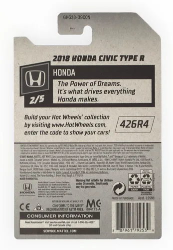 Vista 2 de Hot Wheels Zamac 2018 Honda Civic Tipo R, [Plata] 81/250 Honda 2/5