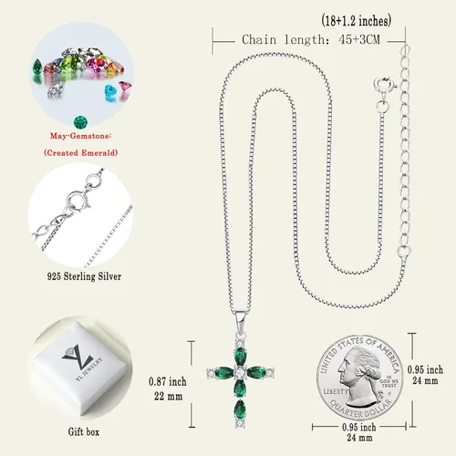 Vista 121 de YL Collar de cruz de plata de ley 925 con colgante de piedra natal religiosa para mujer