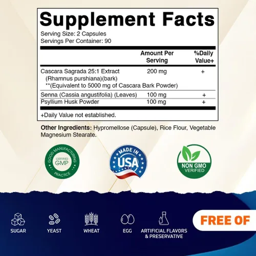 Vista 2 de Vitamatic Cápsulas de Cascara Sagrada - Extracto botánico de cáscara de senna y psyllium - 25X extracto a base de plantas - totalmente natural, sin