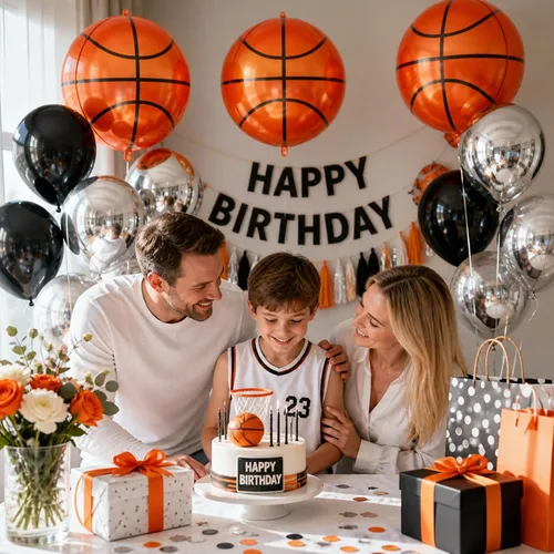 Vista 3 de Globos redondos de papel de aluminio para baloncesto, globos de helio 4D de 22 pulgadas, 18 pulgadas, 15 pulgadas, balón de baloncesto negro
