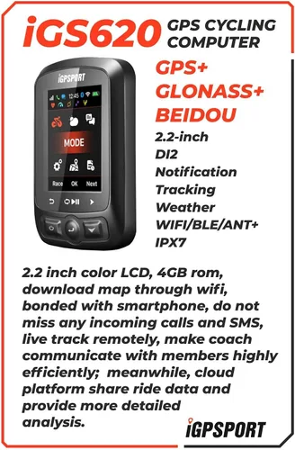 Vista 5 de iGPSPRT iGS620 GPS Wireless Bike Computer con Bluetooth, ANT+, SMS y notificación de llamadas, navegación de mapas con paquete multiherramienta