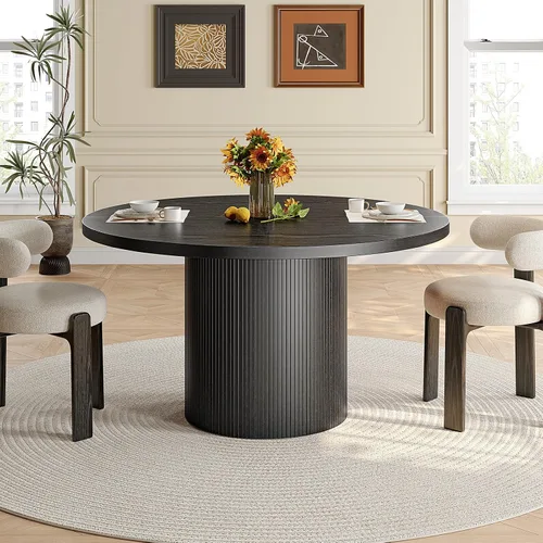 Vista 7 de ONBRILL Mesa de comedor redonda de 47 pulgadas para 4-6, color negro Mesa de cocina circular con base acanalada, mesas modernas de granja