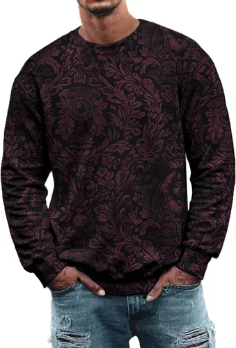 Vista 17 de MARSVOVO Sudadera para hombre 2025 para otoño e invierno, cuello redondo, básica, holgada, cómoda, cálida, moderna, casual, estampado, sin botones