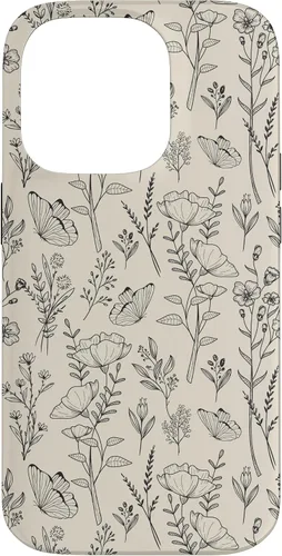 Vista 17 de Black & Cream Butterfly Meadow Botanical Wildflower Pattern Case for iPhone 17