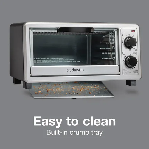 Vista 6 de Proctor Silex Horno tostador de encimera de 4 rebanadas, multifunción con hornear, tostadas y asadores, 1100 vatios, temporizador de 30 minutos