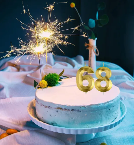 Vista 5 de Decoraciones de cumpleaños número 68 para mujeres y hombres, velas doradas